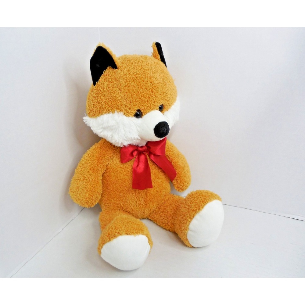 Hugfun International Teddy Bear with Red Bow Brown Stuffed Plush Toy 16 inch